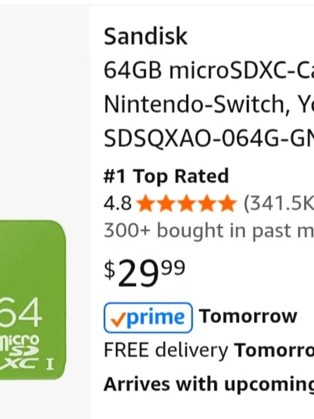 SanDisk 64GB microSDXC Card - Green (Nintendo Switch Yoshi Edition)